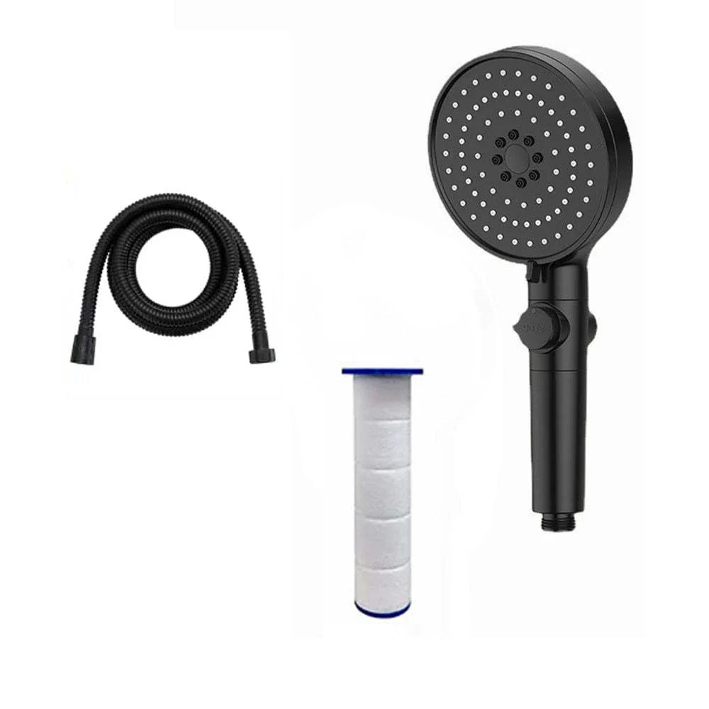 Premium high-pressure shower head with 5-speed supercharged spray patterns, large water output, and modern minimalist design
