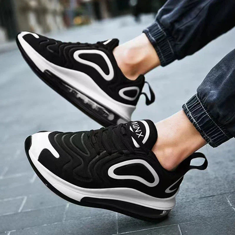 Comfortable black and red air cushion sneakers with lace-up closure for active men