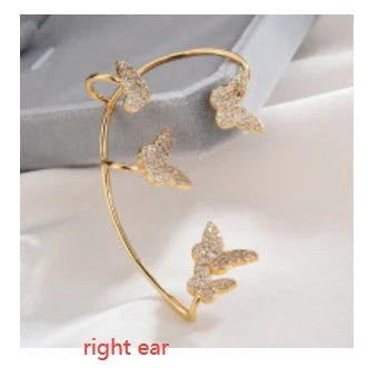 Sparkling butterfly-shaped ear cuffs with zirconia stones, available in gold and silver alloy finishes