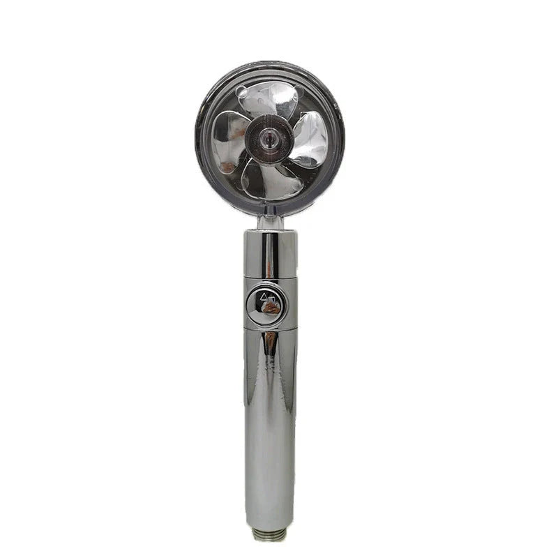 A high-pressure shower head with a stop button, cotton filter, and powerful water pressure for a luxurious bathing experience.