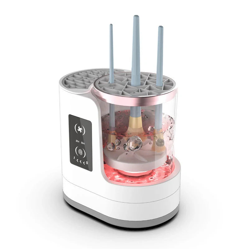 Rechargeable electric makeup brush cleaner with drying chamber