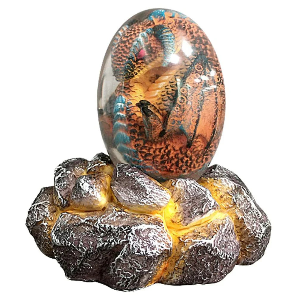 A crystal-clear resin dragon egg decor with a realistic 'lava dragon' design, perfect for fantasy and fossil enthusiasts.
