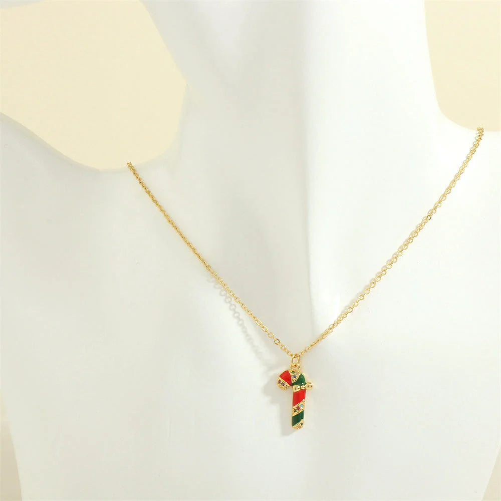 Festive Christmas-themed necklace with oil-drop pendant and coloured rhinestones