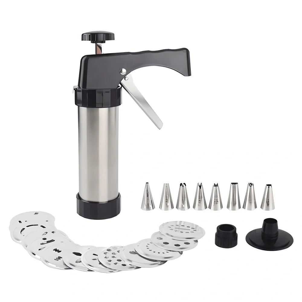 Easy Cookie Press with 13 disc designs and 8 piping tips for making perfect spritz cookies