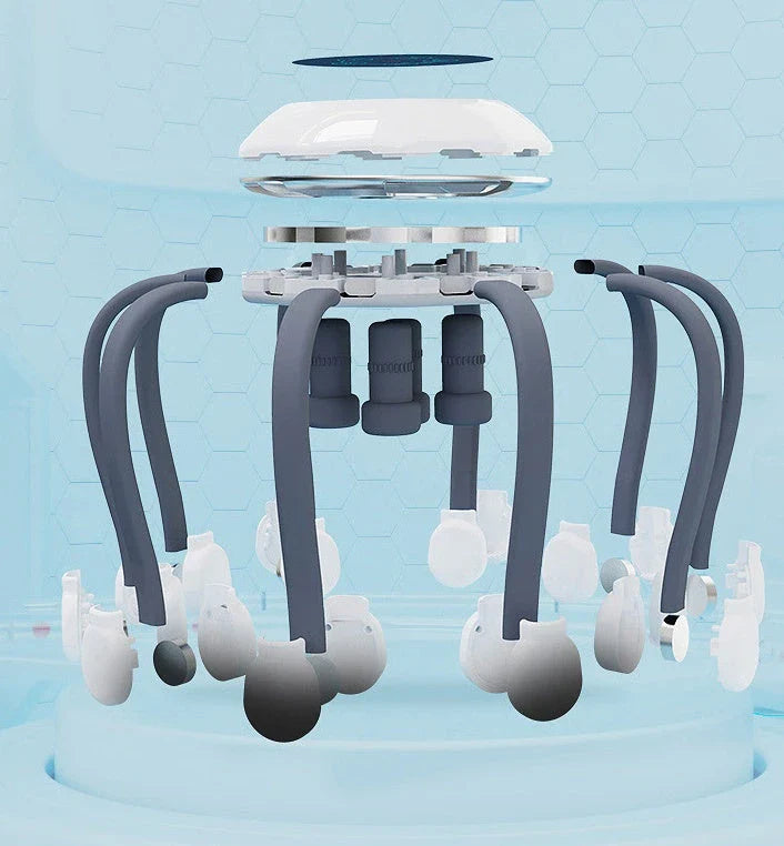 Relaxing octopus-shaped head massager with 14 independent massage heads and five customizable massage modes
