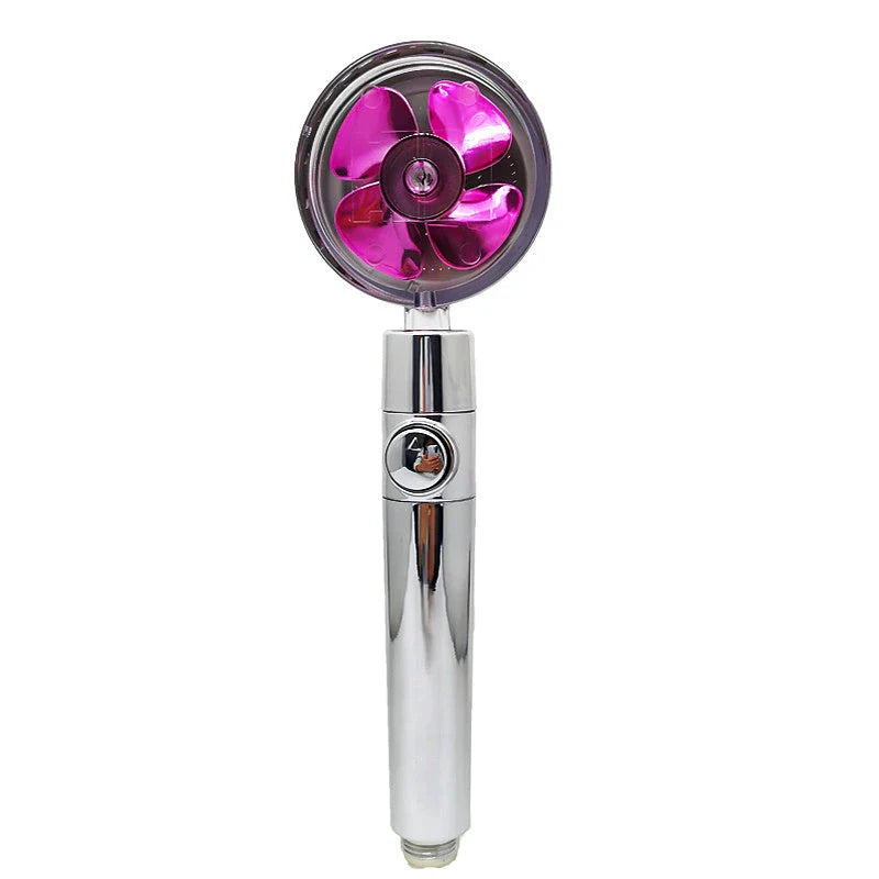 360-degree rotating high-pressure shower head with built-in fan and adjustable water spray