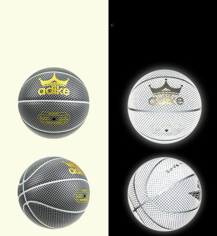 Luminous glow-in-the-dark basketball with reflective design for night games and outdoor activities