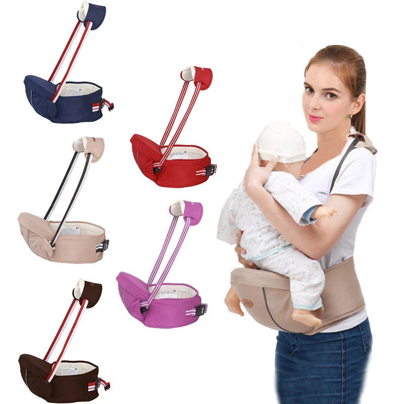 Versatile baby carrier with adjustable hip seat, offering hands-free support and multiple carrying positions for newborns to toddlers