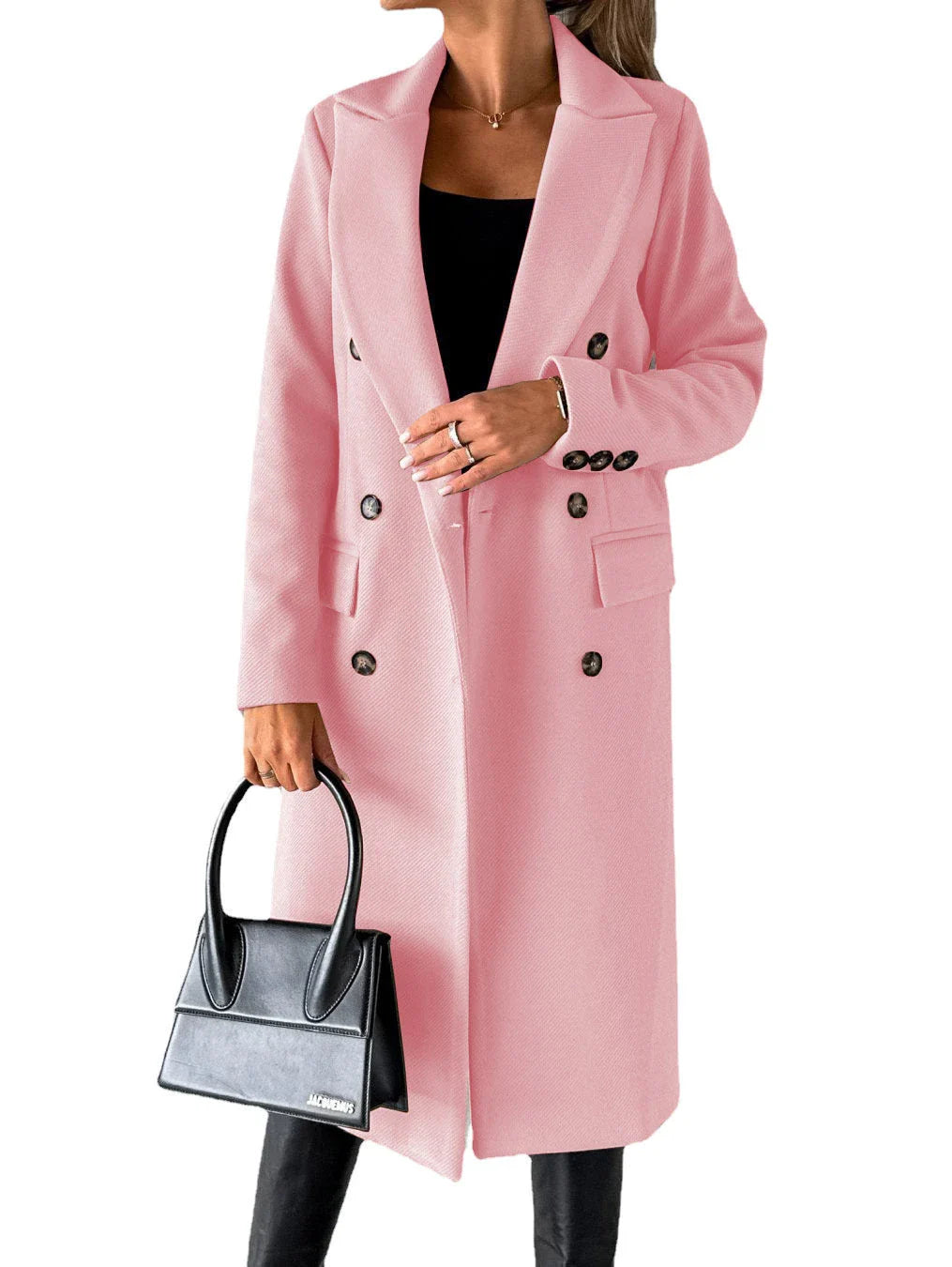 Women's long polyester winter coat in various colors including light grey, black, khaki, army green, and more