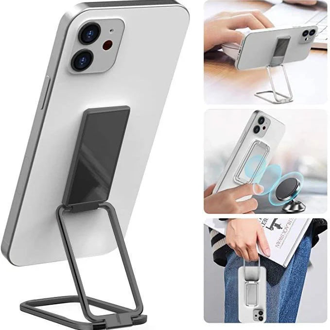 Adjustable folding mobile phone holder stand with multi-angle design, compatible with various smartphones and tablets