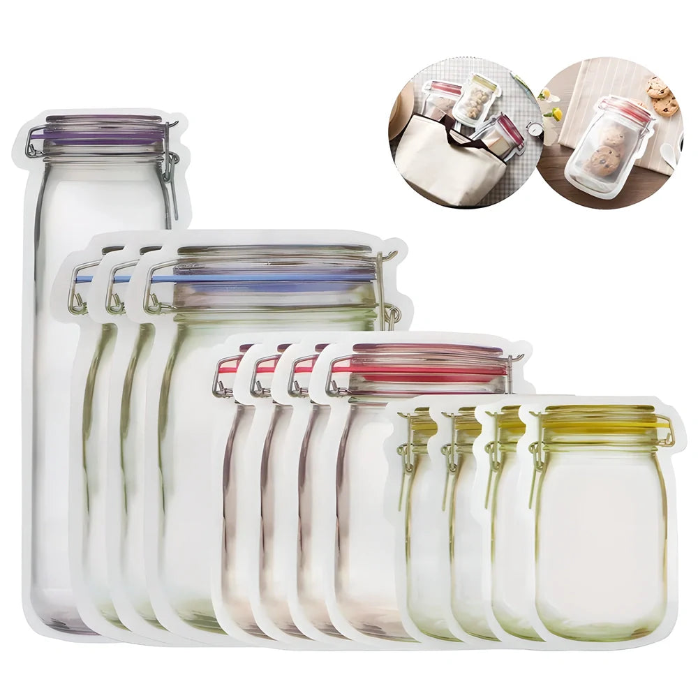 ECOJAR™ BPA-free Reusable Mason Jar Ziplock Bags for storing snacks, leftovers, and packed lunches