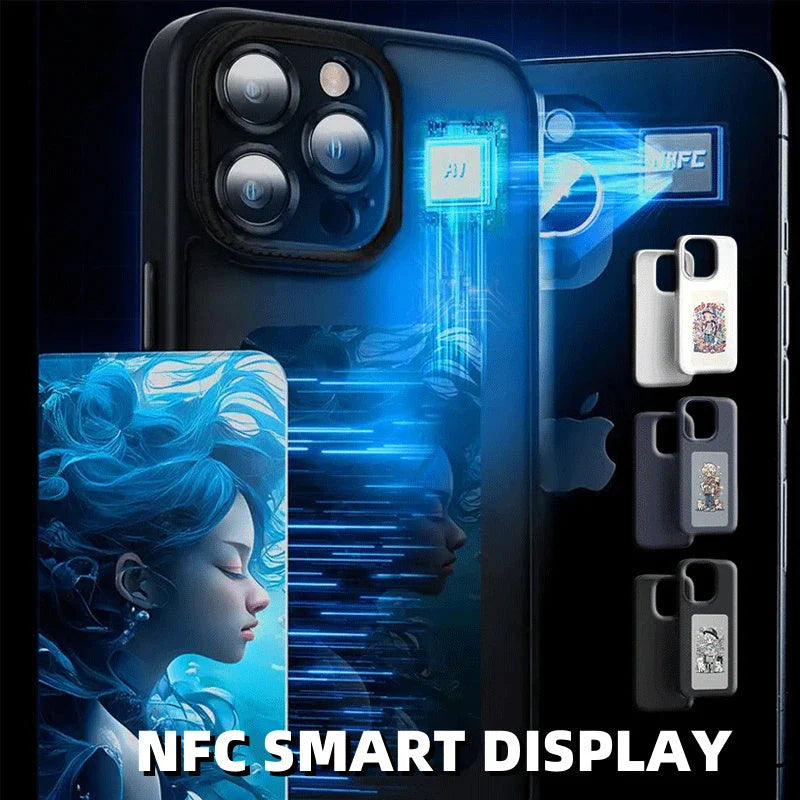 A customizable phone case with an e-ink display that allows users to wirelessly project their preferred images.
