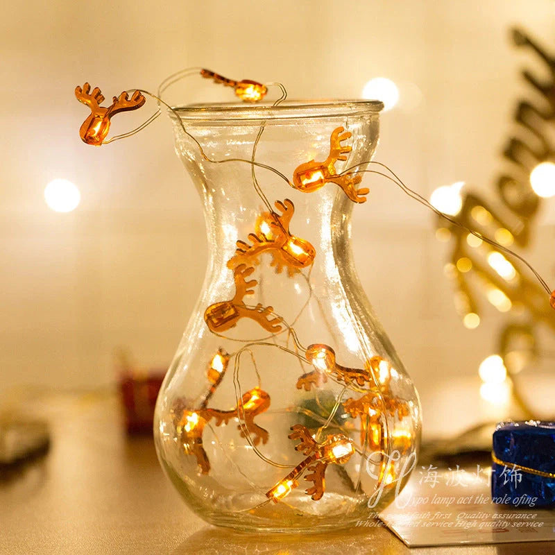 Festive LED string lights with Christmas-themed ornaments for home and party decor