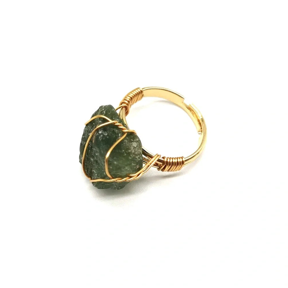 Handcrafted agate stone ring featuring an array of natural gemstones in various colours, with an adjustable design for a customized fit.
