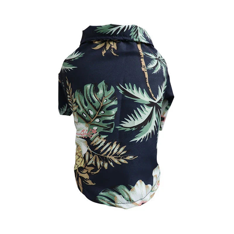Chic summer dog shirt in vibrant tropical prints, made of breathable chiffon fabric for comfort