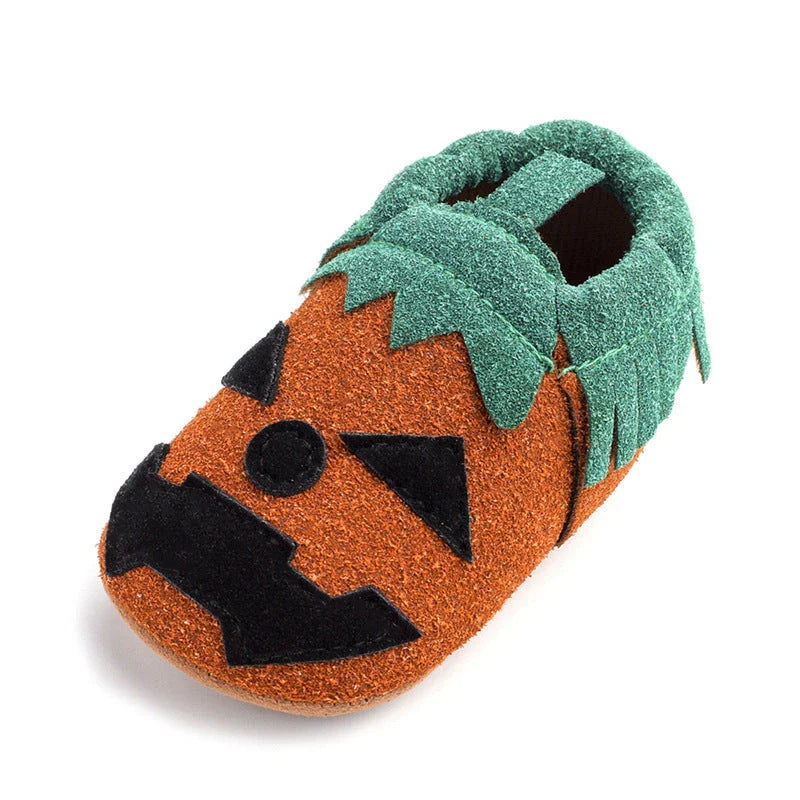 Adorable Halloween-themed pumpkin slip-on shoes for toddlers in vibrant yellow