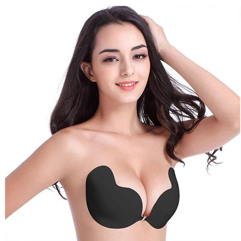 Lala Goddess Mango Cup deep V invisible bra in black and flesh colors