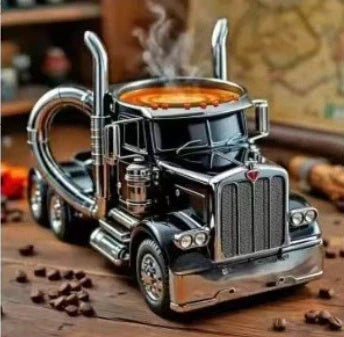 Handcrafted semi-truck shaped coffee mug for truck enthusiasts