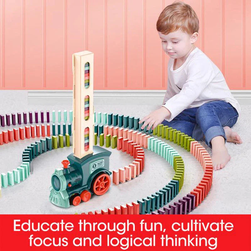 Automatic Domino Train Toy - Motorized Building Set for Kids with Vibrant Colors and Sturdy Construction
