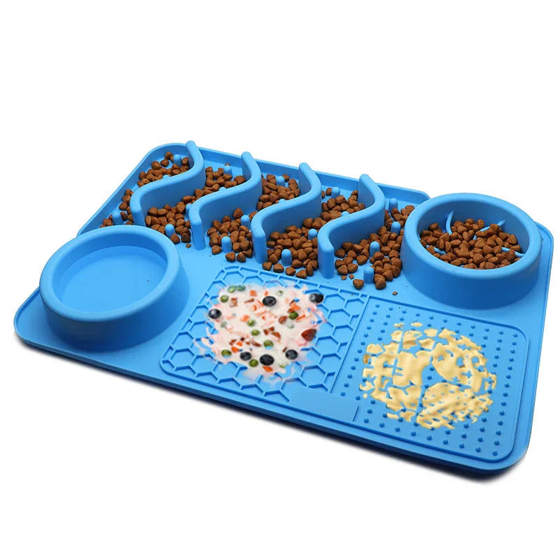 Multifunctional slow feeder silicone licking mat for dogs, available in various colors and sizes to promote healthier eating habits and dental care.