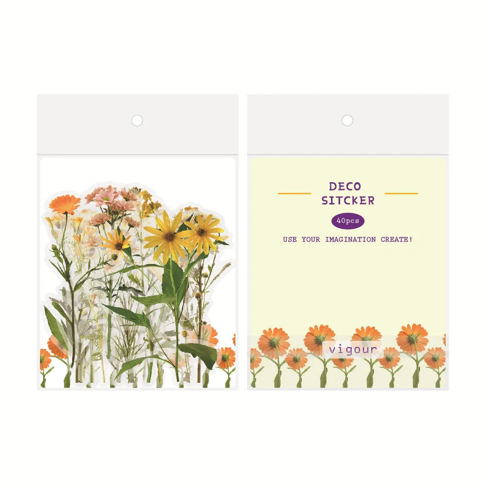 Retro Flower Nature DIY Sticker Pack with transparent flower and mushroom designs