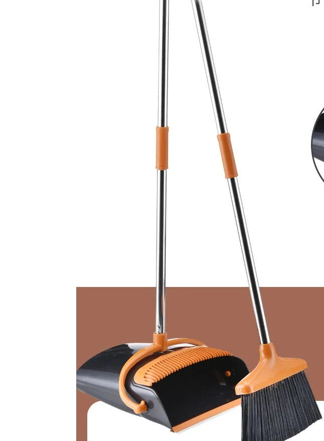 HOMEMAXS black and orange broom and dustpan set for effortless household cleaning
