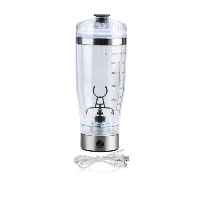 Cordless USB powered protein shake mixer cup with sleek white design and large 600ml capacity