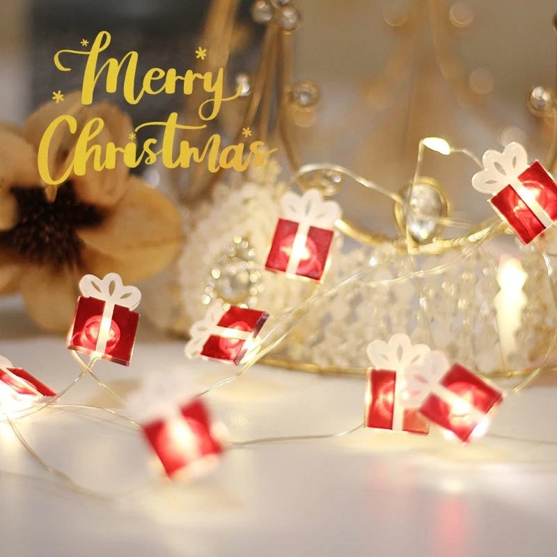 Festive LED string lights with Christmas-themed ornaments for home and party decor