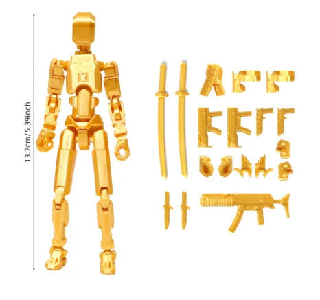 Poseable 3D-printed transforming robot action figure toy in various bright colors