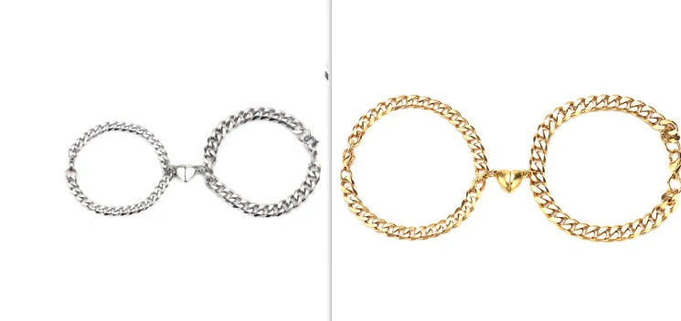 Elegant titanium steel couple bracelets with heart design, perfect for love gifts.
