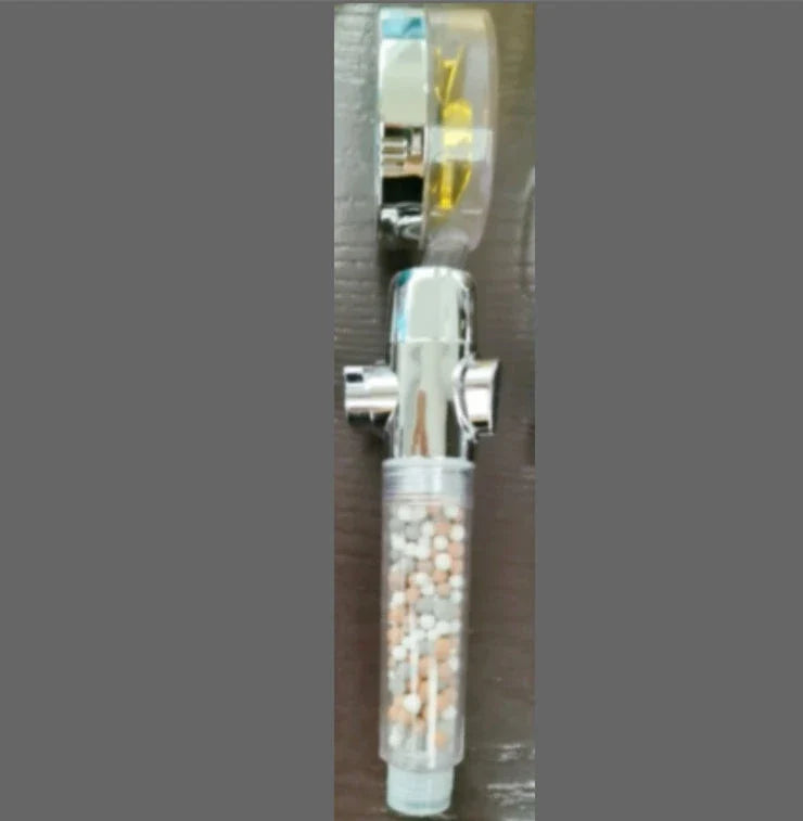 360-degree rotating high-pressure shower head with built-in fan and adjustable water spray