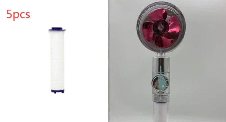 360-degree rotating high-pressure shower head with built-in fan and adjustable water spray