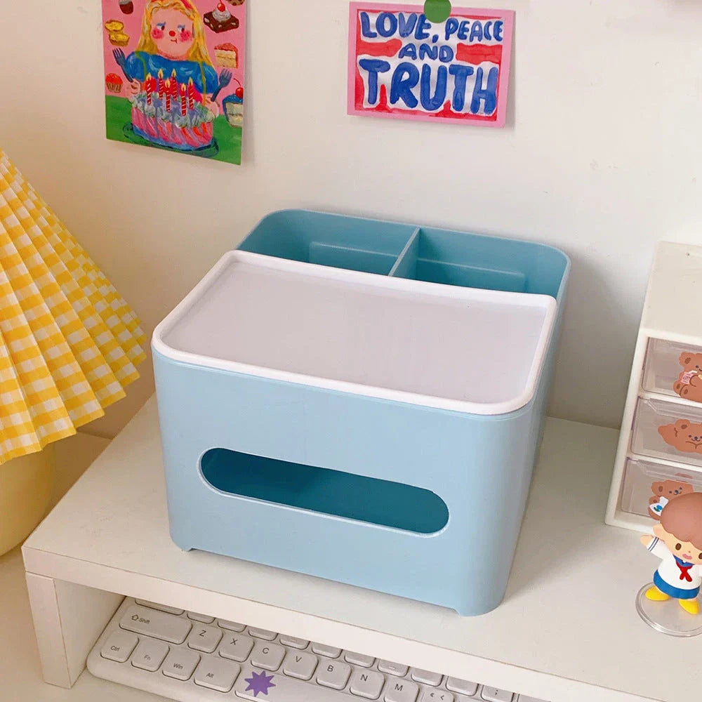 Stylish tissue box organiser with mobile phone holder in various colours for living room decor