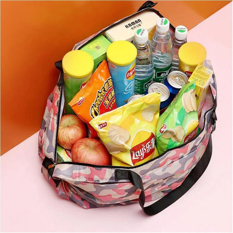 Foldable tote bag made of durable 210D Oxford cloth, featuring a roomy storage space and various stylish color options for on-the-go organization and convenience.
