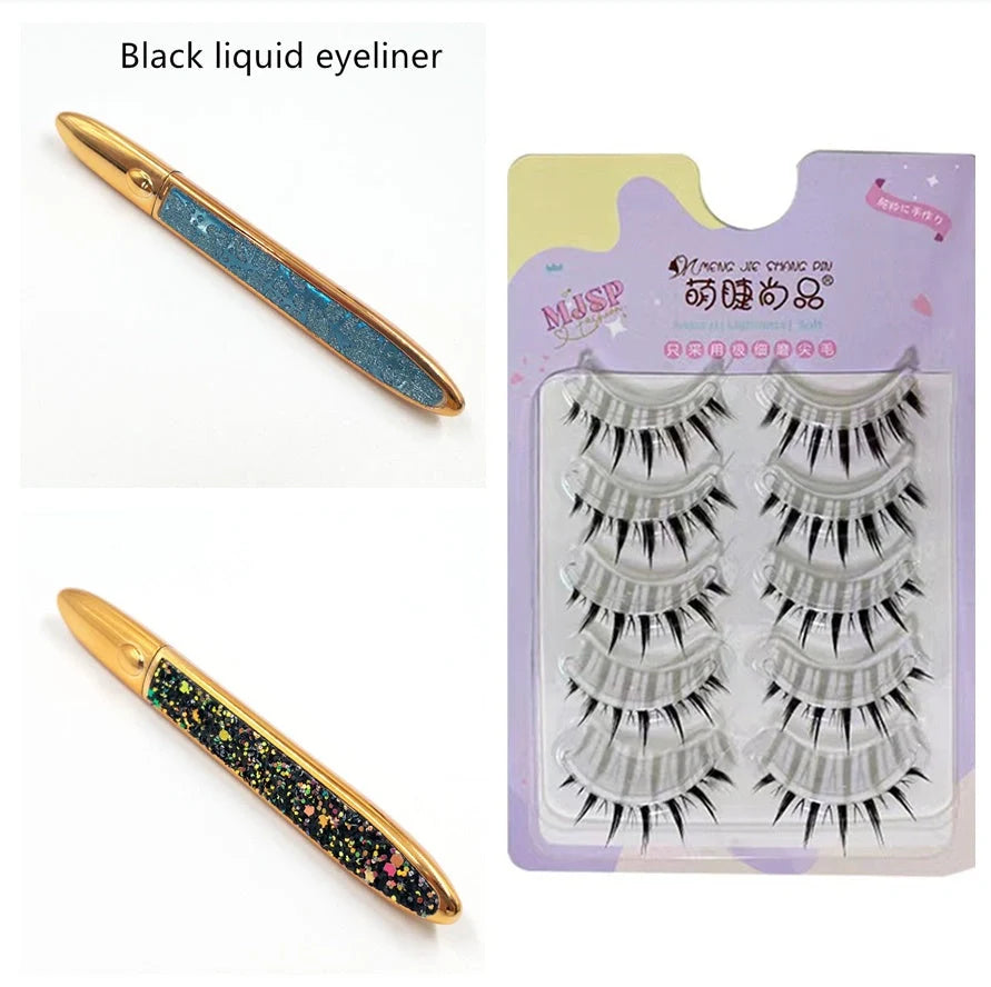 Premium self-adhesive eyeliner and false lash set in various shades