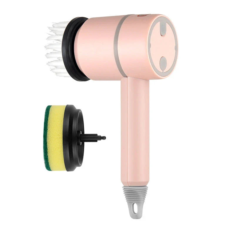 Powerful automatic cordless cleaning brush with interchangeable brush heads for cleaning kitchen, bathroom, and other surfaces