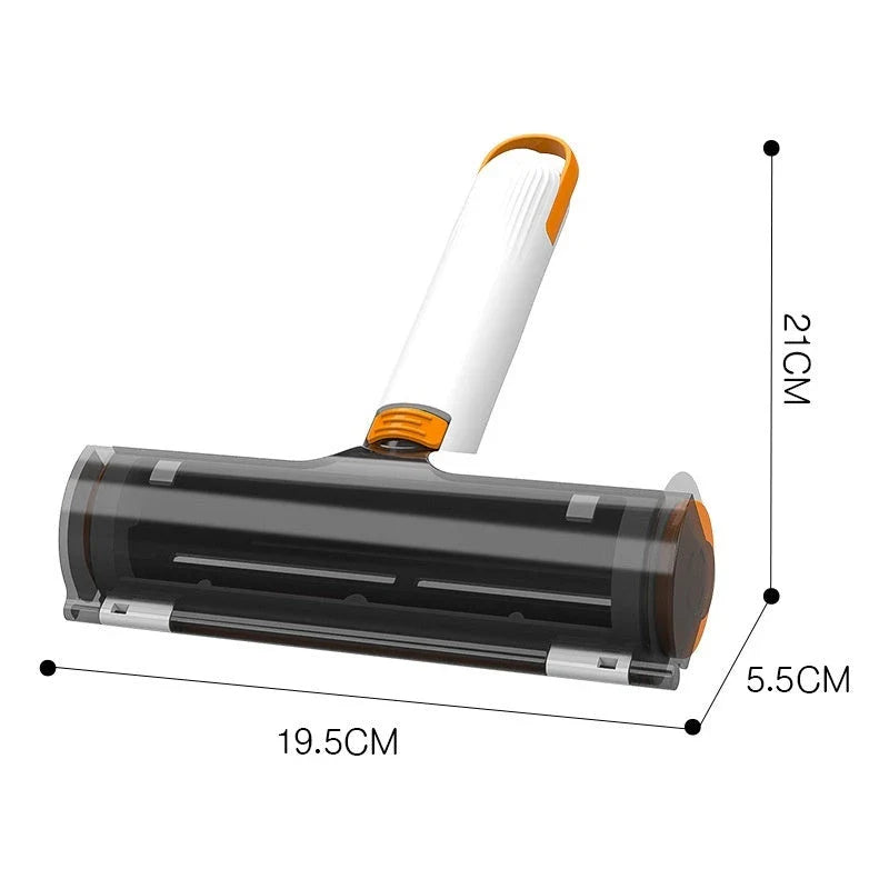 2-in-1 pet hair removal roller with soft bristles for effortless cleaning of clothes, furniture, and car interiors