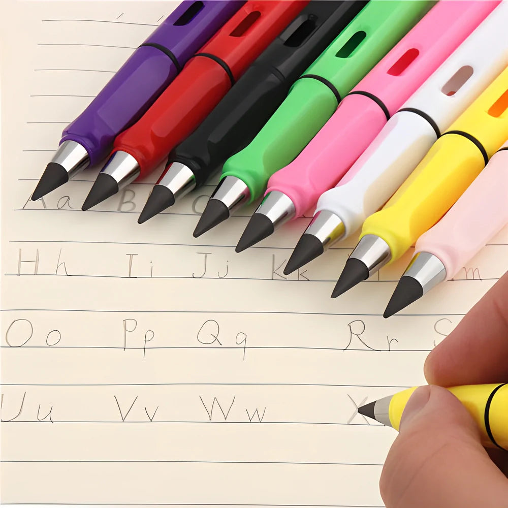 A set of three premium metal nib pencils in various colours, designed to be an eco-friendly and long-lasting writing solution