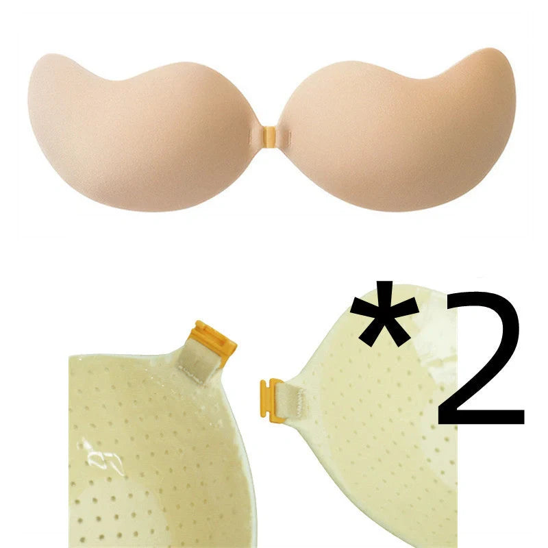 Lala Goddess Mango Cup deep V invisible bra in black and flesh colors
