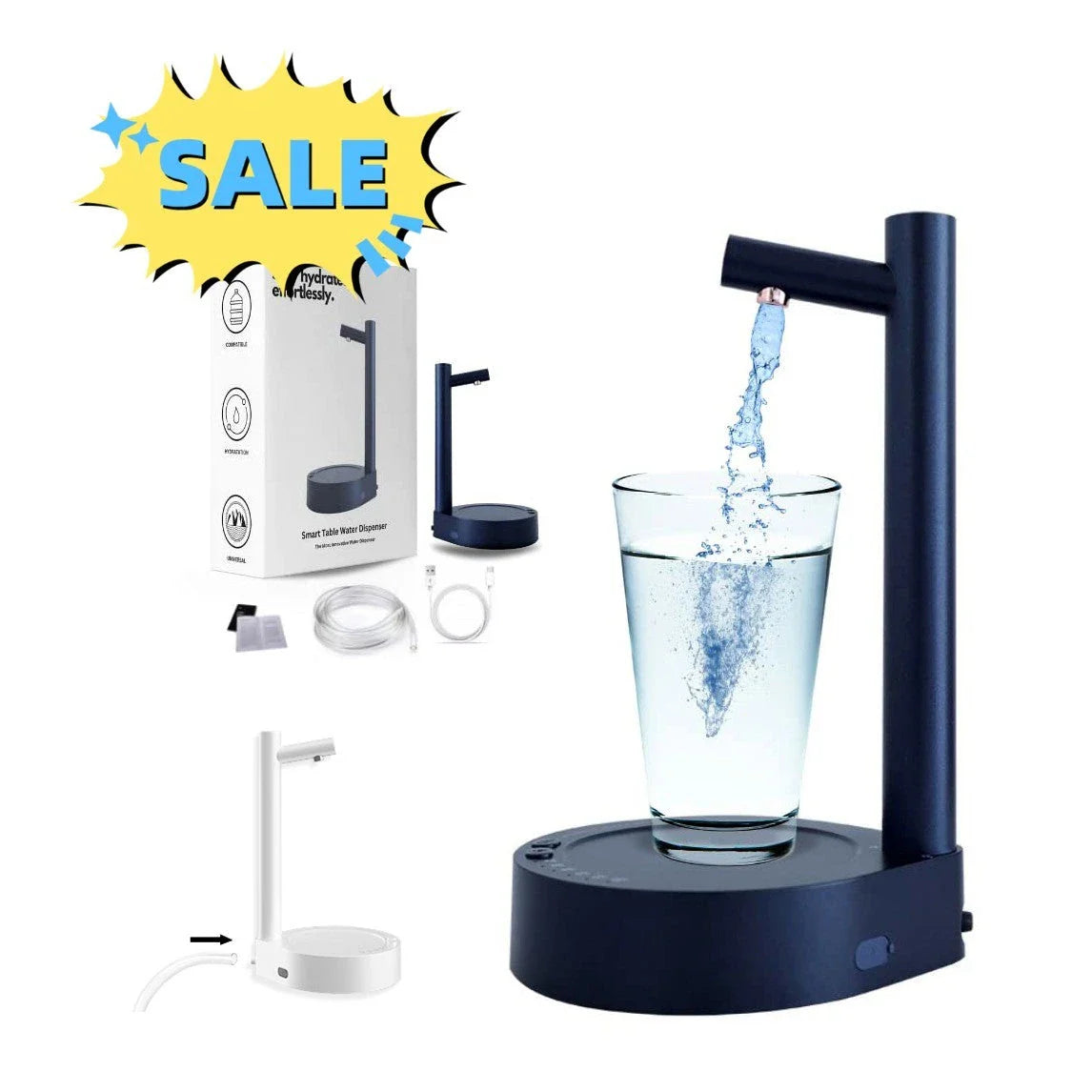 Rechargeable electric water dispenser with sleek, modern design for home, office, or on-the-go use