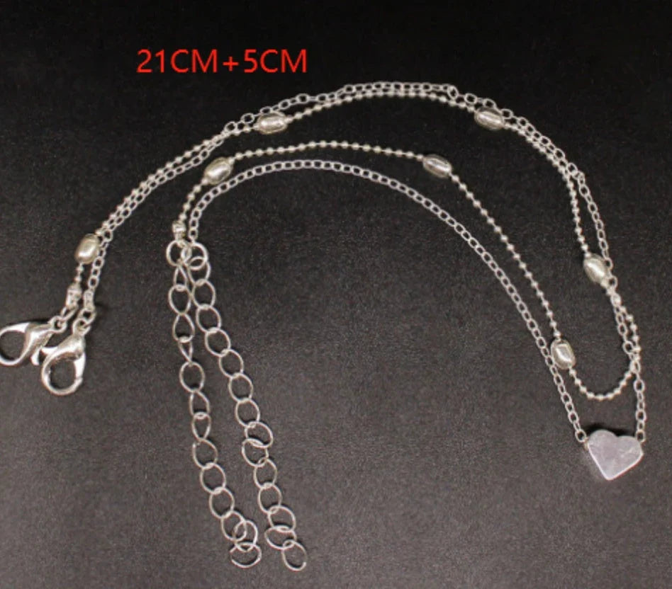 Retro Heart Anklet with Adjustable Chain - Durable Alloy Anklet in Golden, Silver, and Silvery Designs