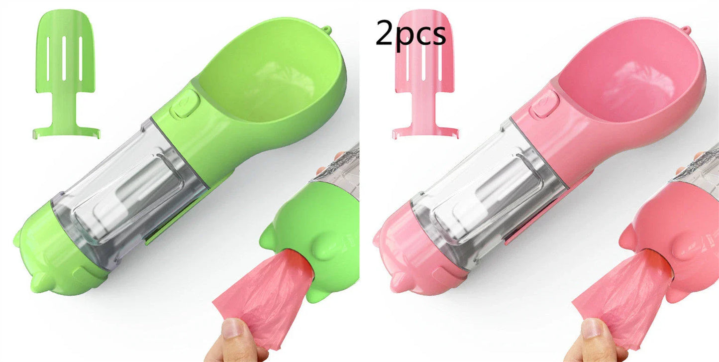 Versatile 3-in-1 Pet Water Bottle with Feeding Bowl and Waste Bag Storage