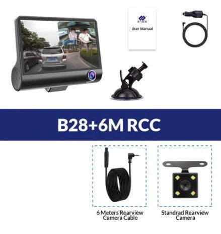 High-definition driving recorder with dual cameras, HDR and WDR support, and wide-angle lenses for comprehensive coverage