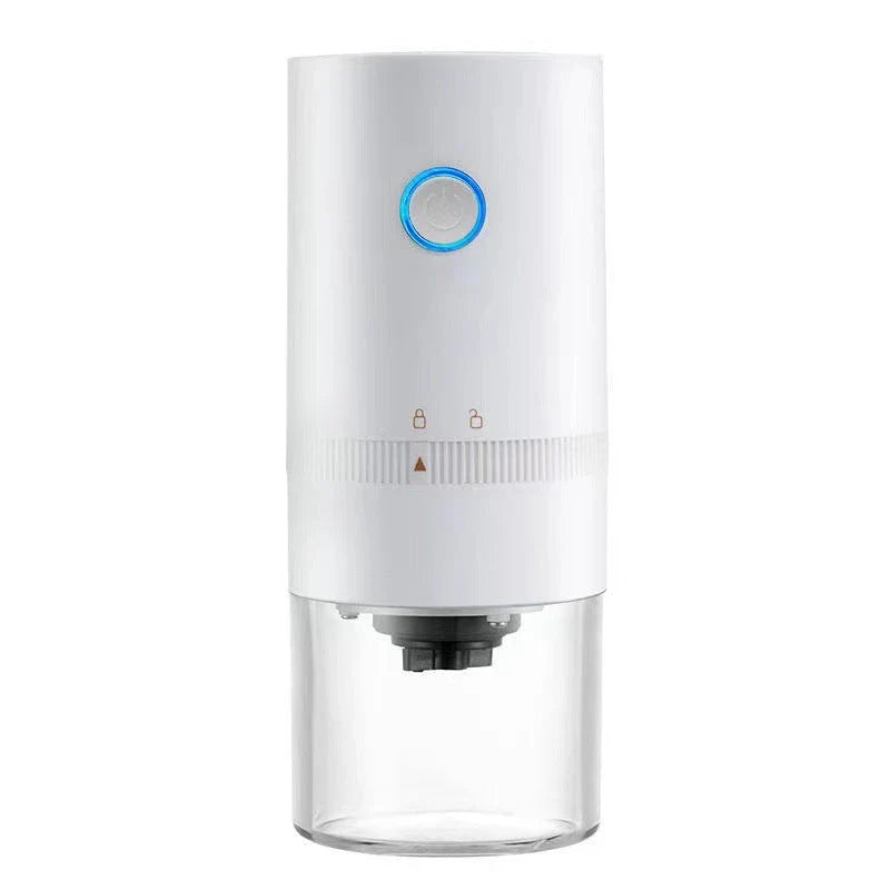 Portable electric coffee grinder with adjustable grind settings, USB-C charging, and dishwasher-safe components for fresh ground coffee on the go.