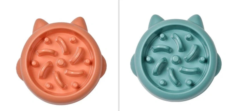 Pet slow feeder bowl in green, pink, or orange with anti-choking design