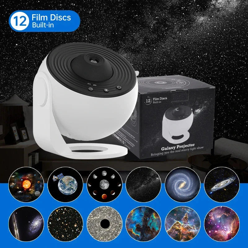 Galaxy Projector with 12 display scenarios, including solar system, galaxies, and nebulae, for a mesmerizing home decor experience