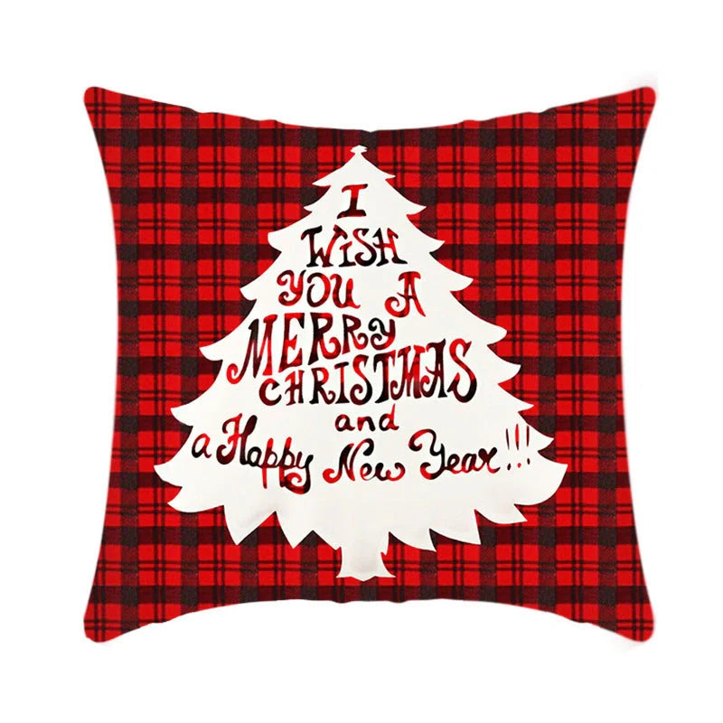 Merry Christmas cushion cover with elk and Santa Claus design in plush fabric