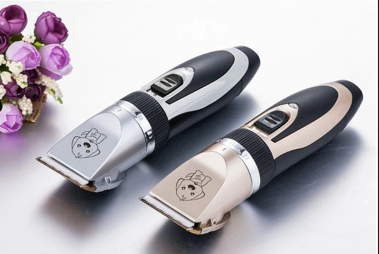 Professional pet grooming clippers with titanium ceramic blades and adjustable settings