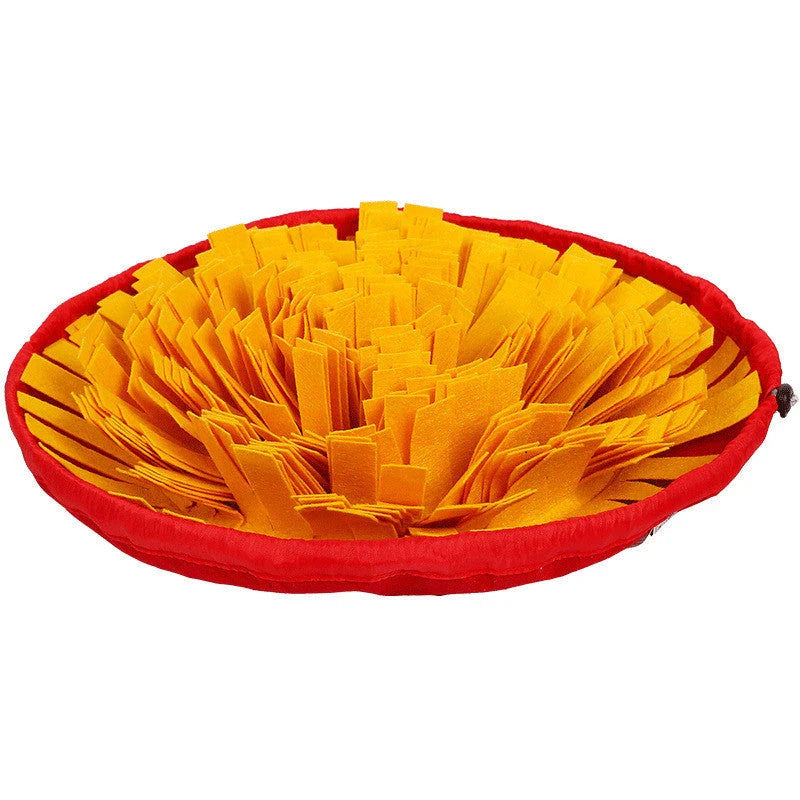 An interactive snuffle mat puzzle toy for dogs, designed to stimulate natural foraging behavior and relieve boredom