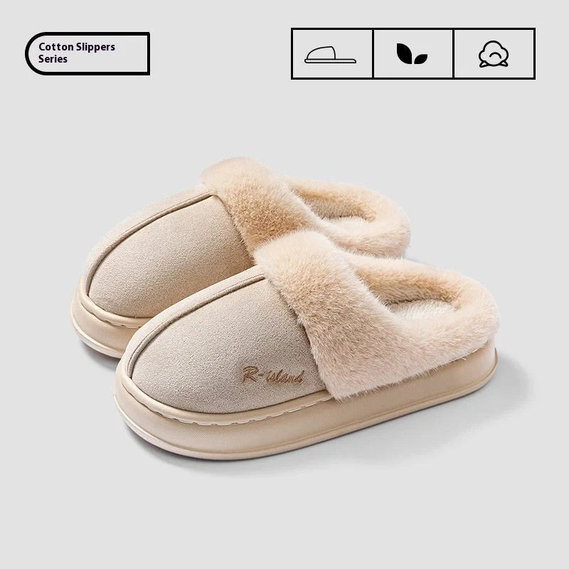 Cosy, fluffy cotton slippers in a variety of colours, featuring non-slip soles for indoor and outdoor wear